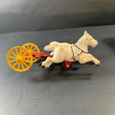 LOT 72: Vintage Cast Iron Horse Drawn Covered Wagon