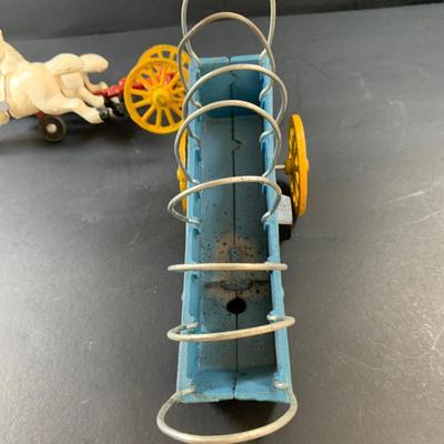 LOT 72: Vintage Cast Iron Horse Drawn Covered Wagon