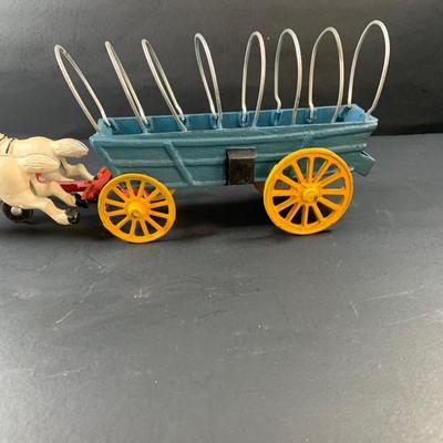 LOT 72: Vintage Cast Iron Horse Drawn Covered Wagon
