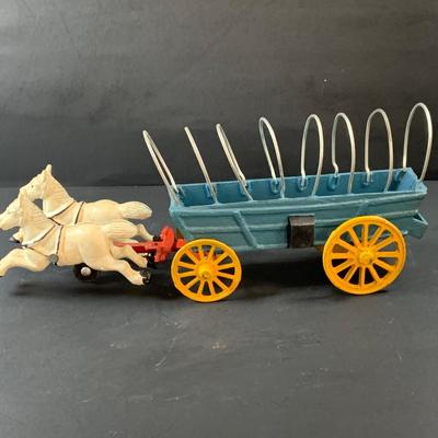 LOT 72: Vintage Cast Iron Horse Drawn Covered Wagon