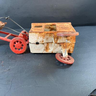 LOT 74: Vintage Cast Iron Horse Drawn Milk Carriage and US Mail Truck