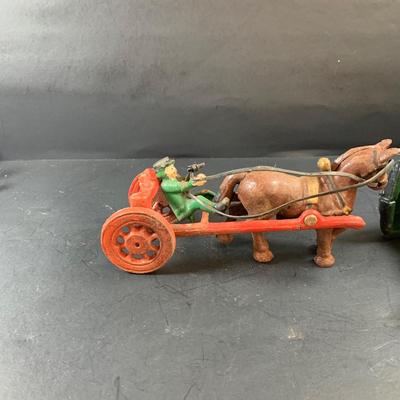LOT 74: Vintage Cast Iron Horse Drawn Milk Carriage and US Mail Truck