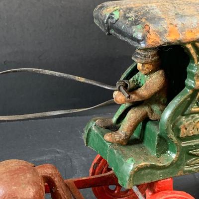LOT 74: Vintage Cast Iron Horse Drawn Milk Carriage and US Mail Truck