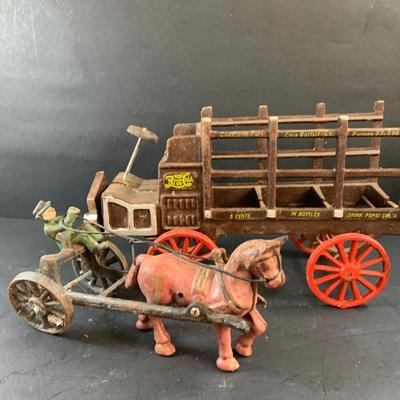 LOT 75: Vintage Cast Iron Pepsi Truck and Horse and Driver