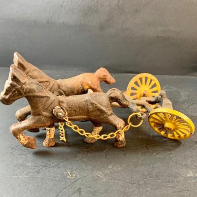 LOT 76: Vintage Cast Iron Wagon Pulled by Six Horses