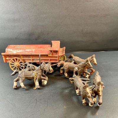 LOT 76: Vintage Cast Iron Wagon Pulled by Six Horses