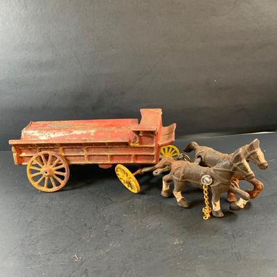 LOT 76: Vintage Cast Iron Wagon Pulled by Six Horses