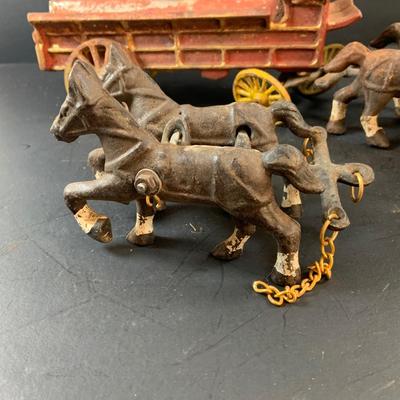LOT 76: Vintage Cast Iron Wagon Pulled by Six Horses