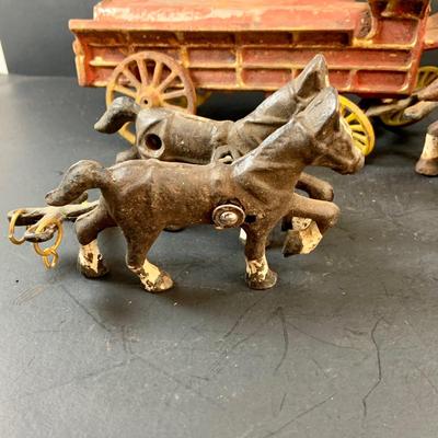 LOT 76: Vintage Cast Iron Wagon Pulled by Six Horses