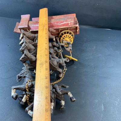 LOT 76: Vintage Cast Iron Wagon Pulled by Six Horses
