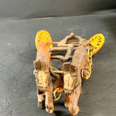 LOT 76: Vintage Cast Iron Wagon Pulled by Six Horses