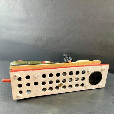 LOT 77: Vintage Cast Iron Santa and Reindeer Happy Holidays Mechanical Bank