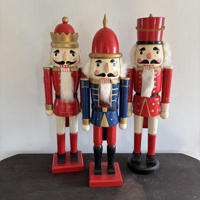 LOT 85: North Pole Toy Shop Animated Christmas Train, Holiday Nutcracker Train Set (unopened) & 3-Wooden Nutcrackers