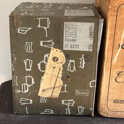 LOT 87: Vintage Appliances w/Original Boxes: Richmond Cedar Works Ice Cream Freezer, Nescafe Coffee Maker & Sears Kenmore Bleander