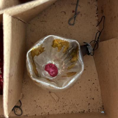 LOT 90: Vintage Christmas Ornaments, Finial Tree Toppers & Paper Mache Santa Boots