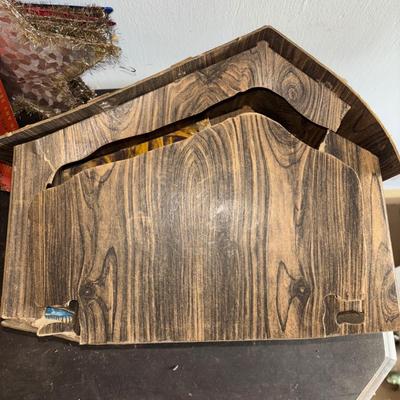 LOT 92: Vintage Christmas Collection: Fold-up Nativity Scene w/Chalkware Figures, Noma Bubble-Lites (5), Pixie Elf Ornament, Assorted...