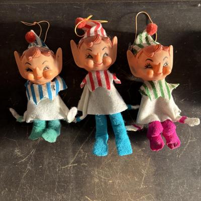 LOT 92: Vintage Christmas Collection: Fold-up Nativity Scene w/Chalkware Figures, Noma Bubble-Lites (5), Pixie Elf Ornament, Assorted...