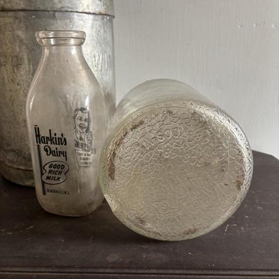 LOT 96: Vintage Milk Can & Bottles along w/1-Gallon Canning Jar