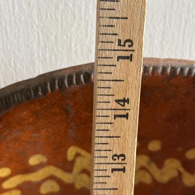 LOT 104: Antique Redware Slip Decorated Bowl & Vintage Crocks