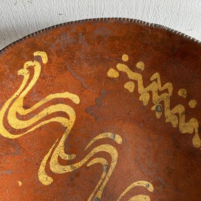 LOT 104: Antique Redware Slip Decorated Bowl & Vintage Crocks