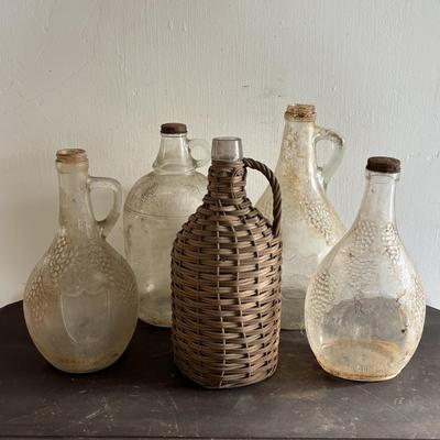 LOT 105: Vintage Handwoven Wicker Wrapped Jug & Wilen Wines of Philadelphia Embossed Bottles