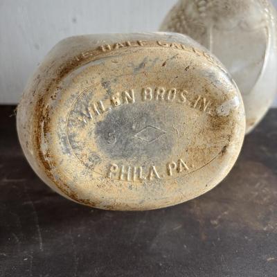 LOT 105: Vintage Handwoven Wicker Wrapped Jug & Wilen Wines of Philadelphia Embossed Bottles