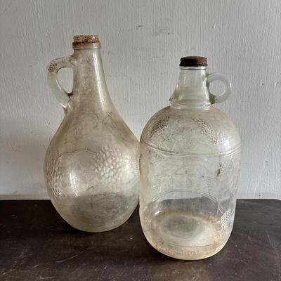 LOT 105: Vintage Handwoven Wicker Wrapped Jug & Wilen Wines of Philadelphia Embossed Bottles