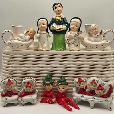 LOT 178: Vintage Nun Figures Made in Japan, Holland Mold Choir Boy, Ceramic Elf Babies on Furniture , MCM Pixie Elves, & Ceramic...