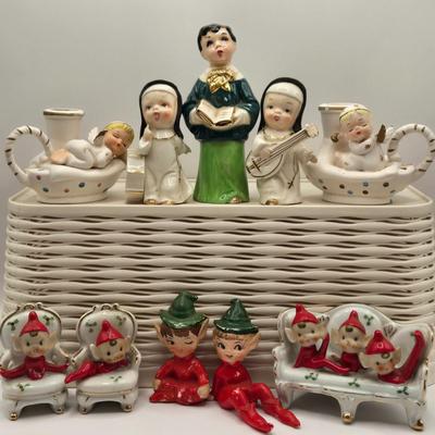 LOT 178: Vintage Nun Figures Made in Japan, Holland Mold Choir Boy, Ceramic Elf Babies on Furniture , MCM Pixie Elves, & Ceramic...
