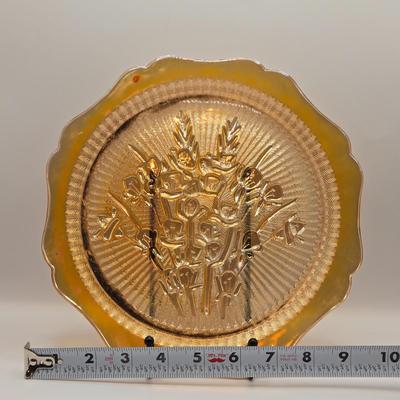 LOT 181: Depression & Carnival Glass Including Cup and Saucer, Clover Shaped Candy Dish, Plate & Bowls