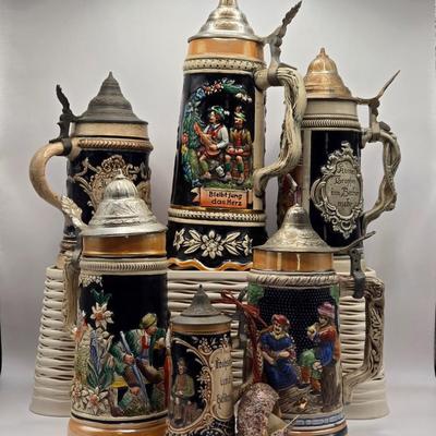 LOT 182: Beer Steins & Musical Beer Stein Made in Germany; Some are Numbered