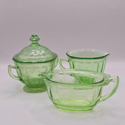 LOT 185: Vintage Uranium Glass Creamers, Sugar Bowl
