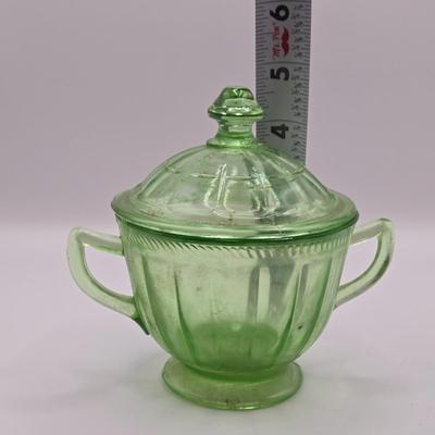 LOT 185: Vintage Uranium Glass Creamers, Sugar Bowl