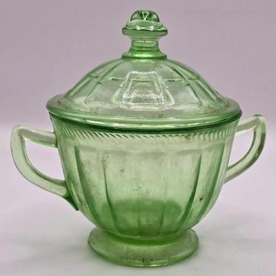 LOT 185: Vintage Uranium Glass Creamers, Sugar Bowl