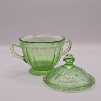 LOT 185: Vintage Uranium Glass Creamers, Sugar Bowl