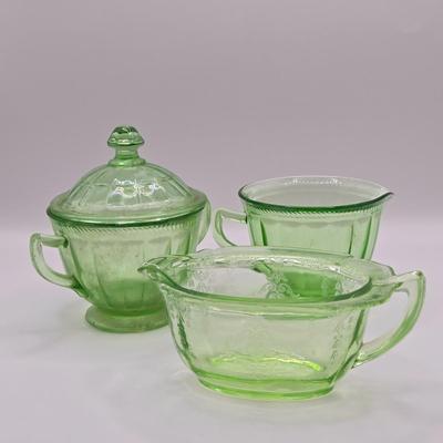 LOT 185: Vintage Uranium Glass Creamers, Sugar Bowl