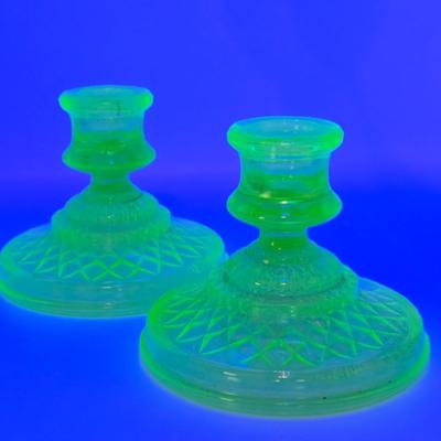LOT 186: Vintage Uranium Candle Stick Holders