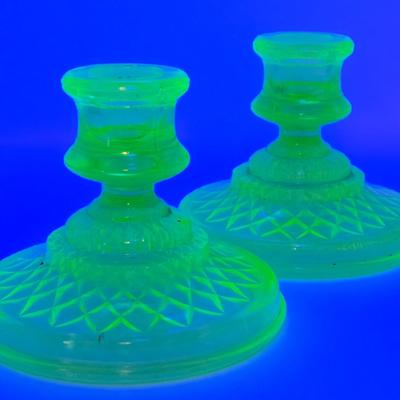 LOT 186: Vintage Uranium Candle Stick Holders