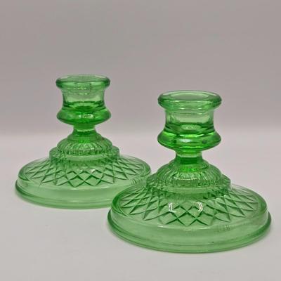 LOT 186: Vintage Uranium Candle Stick Holders