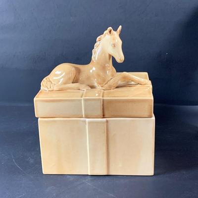 LOT 191: Just Horsing Around Collection Including Large Marx Toy Horse, Smaller Vintage Toy Horses, Ceramic Trinket Box with Horse Lid...