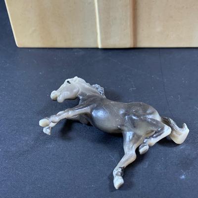 LOT 191: Just Horsing Around Collection Including Large Marx Toy Horse, Smaller Vintage Toy Horses, Ceramic Trinket Box with Horse Lid...