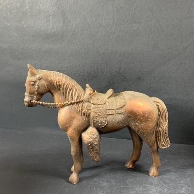 LOT 191: Just Horsing Around Collection Including Large Marx Toy Horse, Smaller Vintage Toy Horses, Ceramic Trinket Box with Horse Lid...