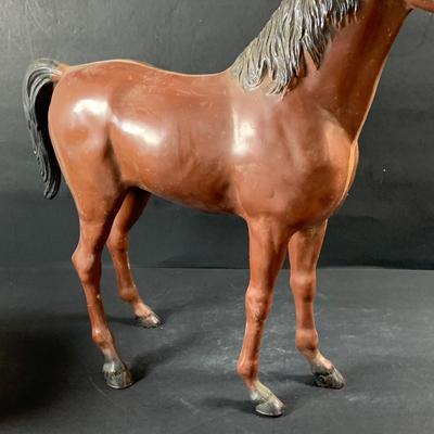 LOT 191: Just Horsing Around Collection Including Large Marx Toy Horse, Smaller Vintage Toy Horses, Ceramic Trinket Box with Horse Lid...