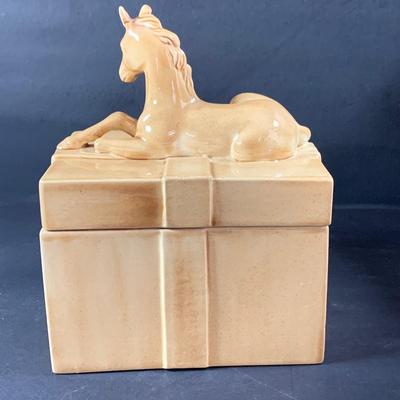 LOT 191: Just Horsing Around Collection Including Large Marx Toy Horse, Smaller Vintage Toy Horses, Ceramic Trinket Box with Horse Lid...