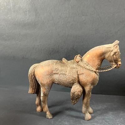 LOT 191: Just Horsing Around Collection Including Large Marx Toy Horse, Smaller Vintage Toy Horses, Ceramic Trinket Box with Horse Lid...