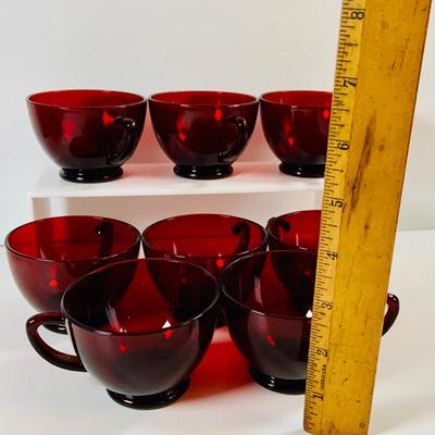 LOT 193: Beautiful Hand Painted Cranberry Glass Tumblers, Cranberry Glass Cups and Plate