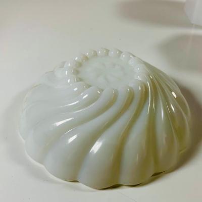 LOT 194: Uranimum Glass Salt and Pepper Shakers, Daisy and Button Vaseline Glass Slipper, Uranium Glass Covered Candy Dish with Painted...