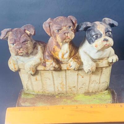 LOT 196: Cast Iron Bulldog Puppies Door Stop by M. Rosenstein 1932