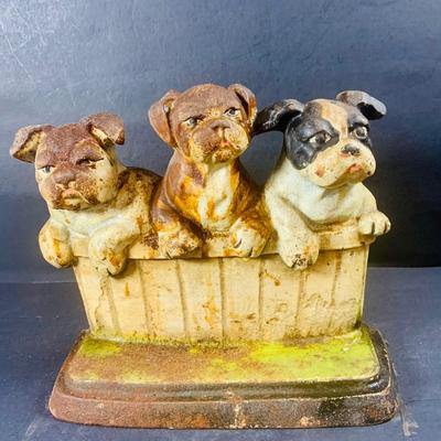 LOT 196: Cast Iron Bulldog Puppies Door Stop by M. Rosenstein 1932
