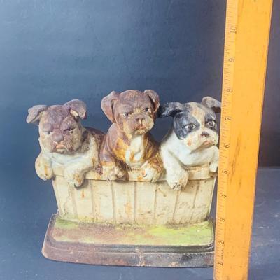 LOT 196: Cast Iron Bulldog Puppies Door Stop by M. Rosenstein 1932